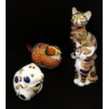 Four Royal Crown Derby paperweights, two cats, mouse and a pheasant (4).