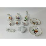 20th Century Meissen porcelain, flower patterned vases, dishes, urns (7), also German porcelain