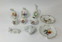 20th Century Meissen porcelain, flower patterned vases, dishes, urns (7), also German porcelain