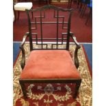 A Chinese Chippendale style elbow chair together with three other chairs (4).