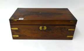 A 19th Century mahogany and brass bound writing slope, fitted with side drawer, 50cm x 26cm x 18cm.