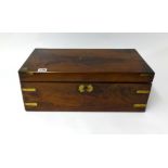 A 19th Century mahogany and brass bound writing slope, fitted with side drawer, 50cm x 26cm x 18cm.