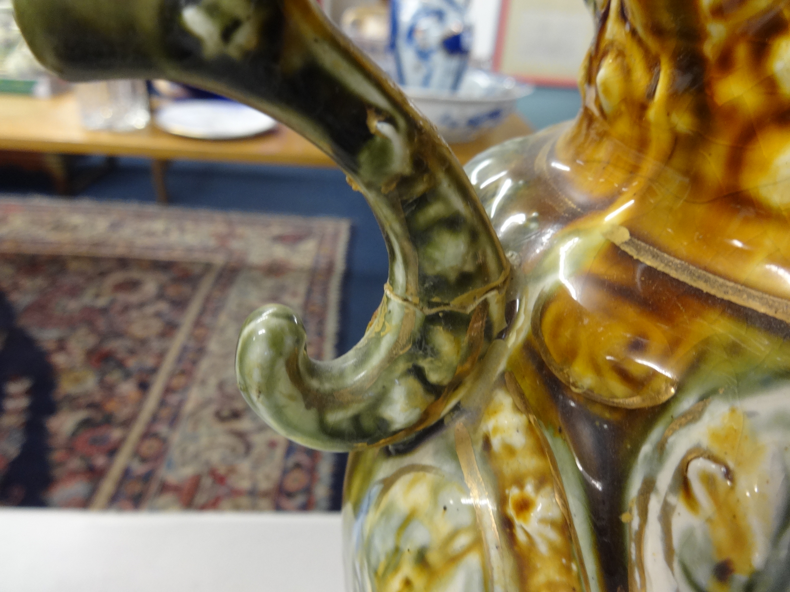 A pair of ornate Victorian pottery vases, height 42cm. - Image 4 of 8