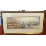 J.Geldard Walton, water colour signed and dated 1907 'Scarborough Harbour', 25cm x 62cm.