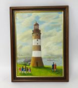 William Hawton (Plymouth Artist), 'Smeaton's Tower', oil on board, signed.