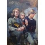 Robert Lenkiewicz (1941-2002), oil on canvas, 'Self Portrait with Reuben and Wolfe', Project 17