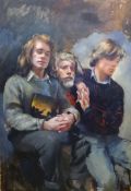 Robert Lenkiewicz (1941-2002), oil on canvas, 'Self Portrait with Reuben and Wolfe', Project 17