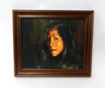 Robert Lenkiewicz (1941-2002) early oil on board, 'Portrait of Magdalena' (sister of Myriam), signed