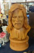 A terracotta sculpture of Robert Lenkiewicz, on base, height 82cm.