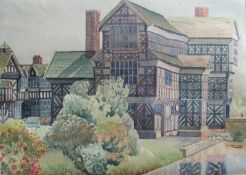 Fred Yates (1922--2008), three architectural watercolours including Moreton Old Hall, approx 25cm