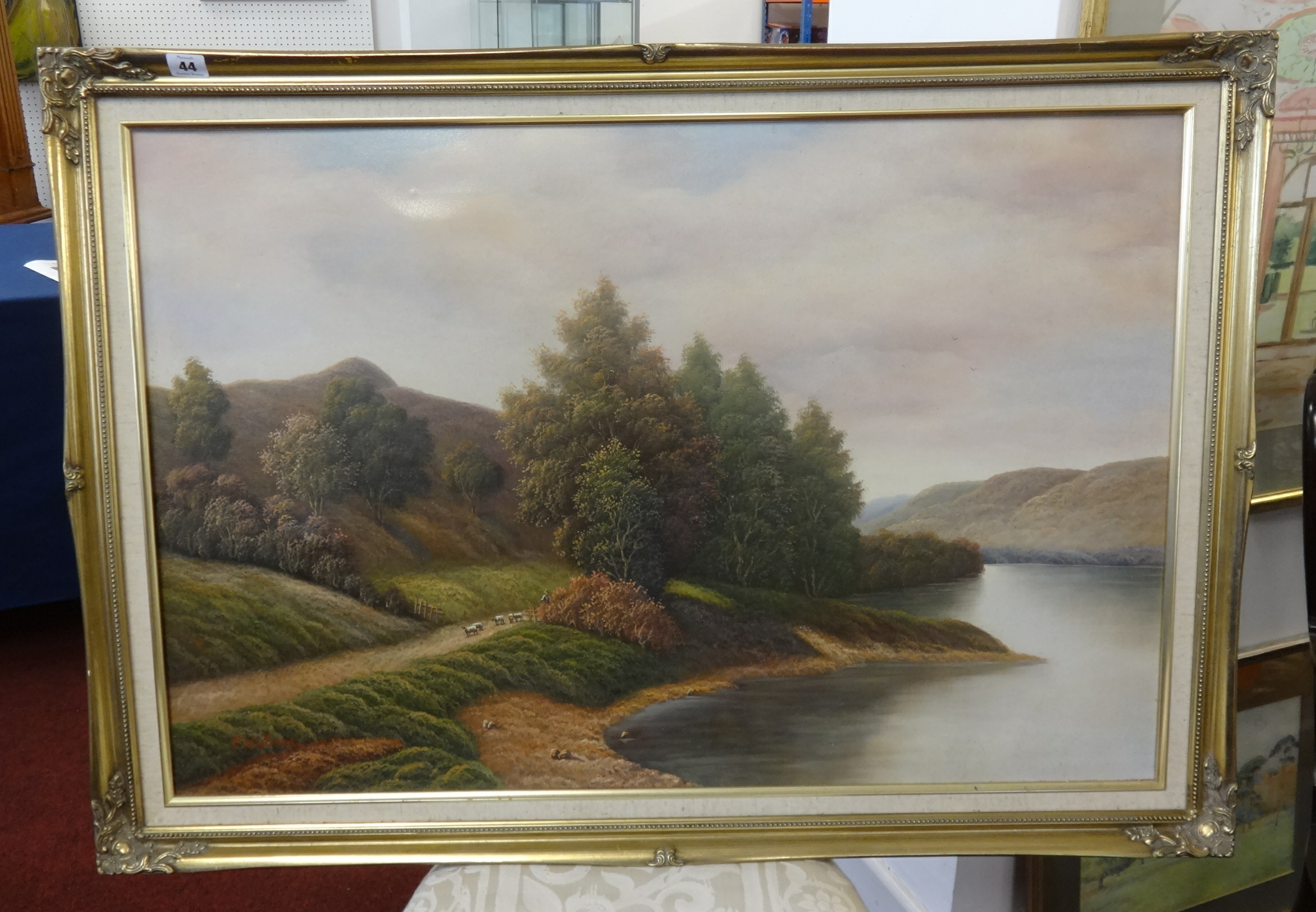 P.Wilson, 20th Century signed oil on canvas, 'River Landscape', 59cm x 90cm.