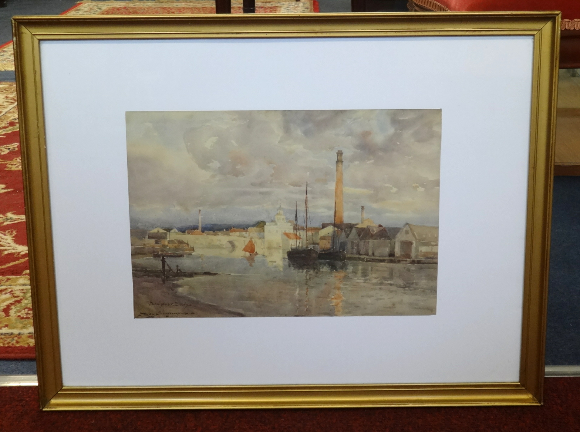 Charles Ayres Simmons, signed 'Ayres Simmons' watercolour 'Stonehouse Bridge' (Plymouth), 24cm x - Image 2 of 2