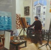 Lee Woods, oil, Self Portrait at Studio,