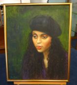 Piran Bishop, oil on canvas 'Girl in Black Beret', signed 2008, 56cm x 45cm.