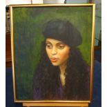 Piran Bishop, oil on canvas 'Girl in Black Beret', signed 2008, 56cm x 45cm.