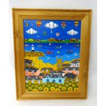 Brian Pollard, original acrylic on board, 'Sunflowers and St Ives', titled verso and dated 2001,
