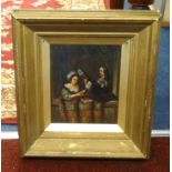 A late 19th/ 20th Century oil, of a 'Musician and lady on a balcony, in period costume', not signed,