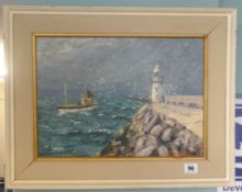 Ernest Knight (1915-1995), oil on canvas, signed, 'The Lighthouse, Brixham', 30cm x 40cm.
