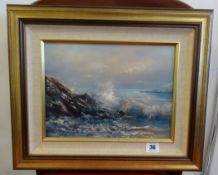 Clem Spencer, oil on board, signed 'Radford Lake' and another 'Seascape', 22cm x 30cm (2).