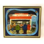 Joan McDermott mixed media on board, 'Cap'n Jaspers, Plymouth' signed.