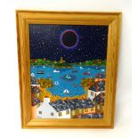 Brian Pollard, original acrylic on board, 'Eclipse, Mounts Bay', titled verso, July 1999', 50cm x