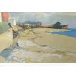 Hamish McLachlan, gouache 'The Beach' (Budleigh Salterton), 23cm x 33cm.