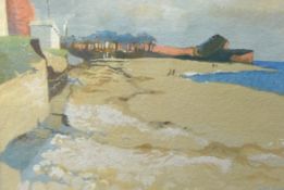 Hamish McLachlan, gouache 'The Beach' (Budleigh Salterton), 23cm x 33cm.