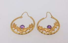 Pair of stylish high carat Indian gold and colour stone set earrings