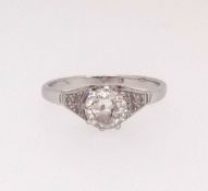 An 18ct platinum diamond solitaire ring, old cut, approx. 0.75ct set, size O.