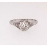 An 18ct platinum diamond solitaire ring, old cut, approx. 0.75ct set, size O.