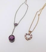 A 9ct gold heart pendant necklace and another necklace (2)