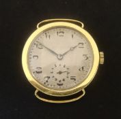 An 18ct vintage gents wristwatch, the dial with arabic numerals and subsidiary seconds (no strap).