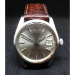 Rolex, Oyster Perpetual Date, a gents stainless steel wristwatch with leather strap.