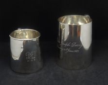 Two silver christening cups one with inscription the other monogramed 'P J D' (Peter Joseph Derry)