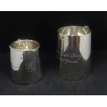 Two silver christening cups one with inscription the other monogramed 'P J D' (Peter Joseph Derry)