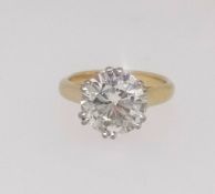 A fine diamond solitaire ring approx 3.95ct, assessed to be colour K/L, clarity VS2, finger size M.
