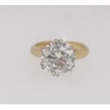 A fine diamond solitaire ring approx 3.95ct, assessed to be colour K/L, clarity VS2, finger size M.