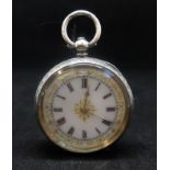 A Victorian silver open face fob watch with key wind movement, diameter 36mm.