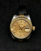 Rolex Datejust, a ladies steel and gold bracelet watch with signature dial with diamond dot hour