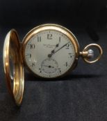 J.W.Benson, London, a 9ct half hunter pocket watch, the dial with arabic numerals and subsidiary
