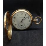 J.W.Benson, London, a 9ct half hunter pocket watch, the dial with arabic numerals and subsidiary