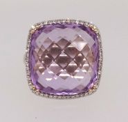 A large 9ct amethyst and diamond cluster ring (Fraser Hart), finger size T.