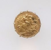 A 1911 half sovereign mounted in a 9ct ring approx. 8gms.