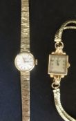 Two vintage ladies Rotary 9ct gold wristwatches, one having a gold bracelet with bark decoration (