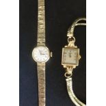 Two vintage ladies Rotary 9ct gold wristwatches, one having a gold bracelet with bark decoration (