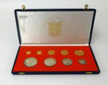 A cased set of 1972 Jersey royal wedding anniversary gold and silver coins, by Bailiwick of