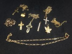 A mixed collection of mainly 9ct gold chains also pendants some 14ct gold included total weight