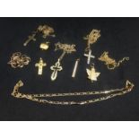 A mixed collection of mainly 9ct gold chains also pendants some 14ct gold included total weight