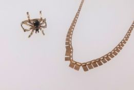 A 9ct necklace and a 9ct spider ring (2), approx 6gms.