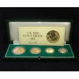 Royal Mint UK 1980 Gold Proof Set, of five pounds, two pounds, sovereign and half-sovereign, cased.